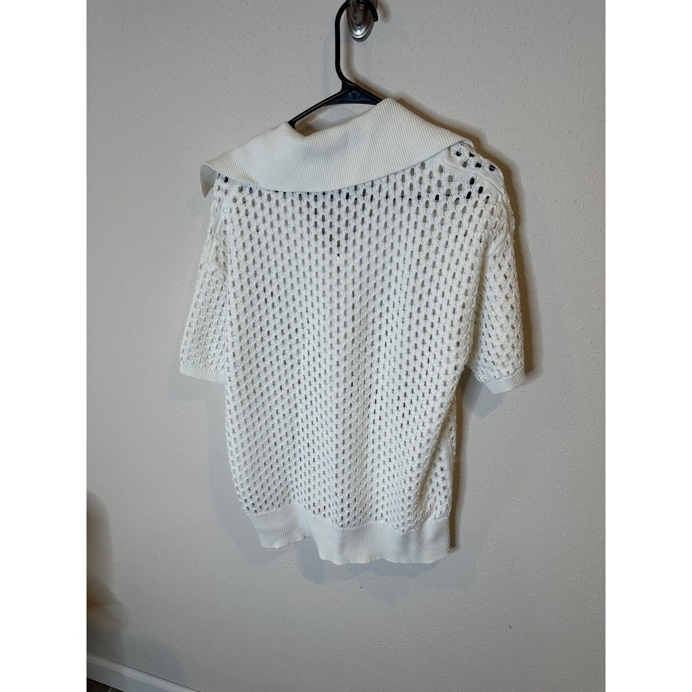Varley Clayton Boxy Knit Polo White Cotton Quarter Zip Sweater Medium - Picture 6 of 6